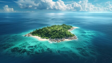 A small island in the northeast, surrounded by turquoise blue water and white sand beaches - obrazy, fototapety, plakaty