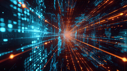 Obraz premium Dynamic abstract visualization of data streaming through cyberspace, depicting high-speed internet connectivity and information technology.