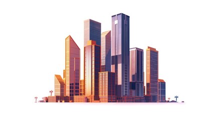 Fototapeta premium Simple illustration depicting the construction site of skyscrapers, showcasing the development of high-rise office and urban buildings, isolated on a white background