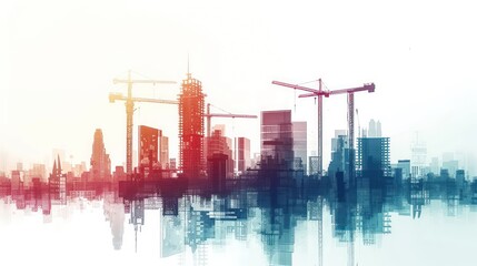 illustration of a construction site for skyscrapers, featuring the evolution of high-rise office and urban buildings. White background isolation