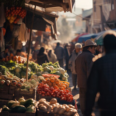 Bustling Street Market Scene with Fresh Produce