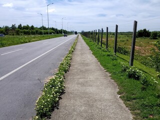 Fototapeta na wymiar Road With Flowery Sidewalk