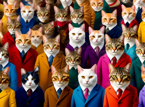 Group of cats dressed up in suits and ties for photo shoot.