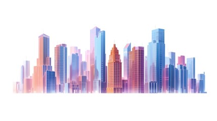 Fototapeta premium Simple illustration depicting a construction site for skyscrapers, showcasing the development of high-rise office and urban buildings. Isolated on a white background.