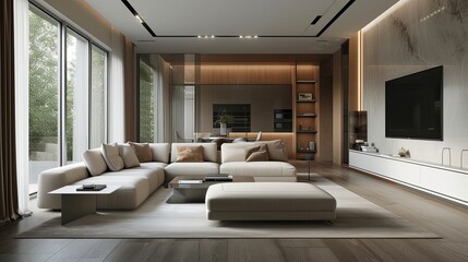 Trendy modern beige palette living room interior
