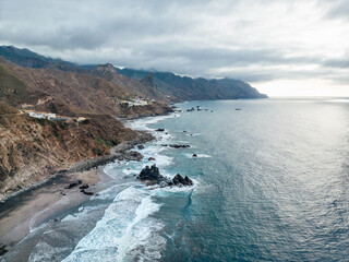 Naklejka premium Aerial view of Benijo beach, Tenerife