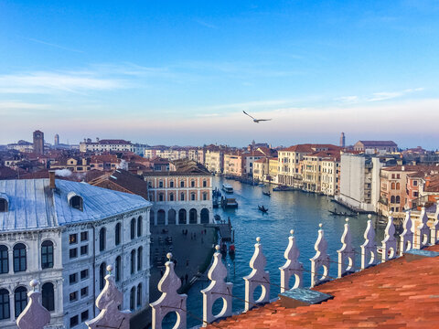 Top view of old town Vanice at sunset in Italy