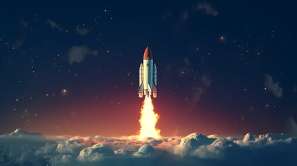 Rocket taking off illustration, symbolizing ambition, innovation and discovery