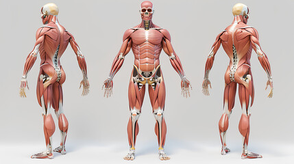 Illustration of the systems of the human body. An image with a human skeleton, nervous and muscular system.