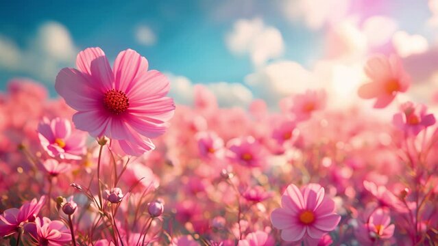 Beautiful cosmos flowers blooming in the field