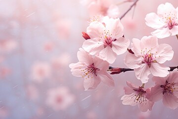 A stunning close-up photograph showcasing the vibrant pink flowers blooming on a branch, Sakura, Cherry blossom, Spring flowers, Floral background, AI Generated