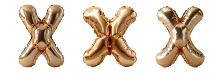 golden x shaped balloon isolated on transparent background ,generative ai