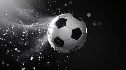 Naklejka premium kinetic energy of a suspended soccer ball frozen in mid-air