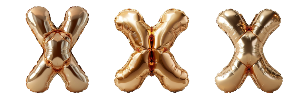 golden x shaped balloon isolated on transparent background ,generative ai