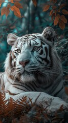 Close-up shot showcasing the beauty of a white tiger, animal photography
