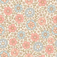 Bohemian Spring Flowers. Floral Seamless Pattern. Delicate floral pattern in bohemian style in pastel shades