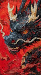 oil painting of Close-up of Chinese black Dragon Chinese Spring Festival