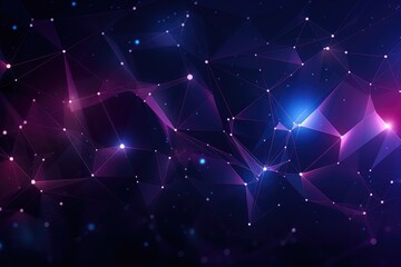 An eye-catching abstract background in shades of purple and blue, adorned with sparkling stars, Wireframe background with plexus effect, AI Generated
