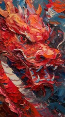 Close-up oil painting of a Chinese dragon in the festive spirit of the Chinese Spring Festival.