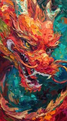 Close-up oil painting of a Chinese dragon in the festive spirit of the Chinese Spring Festival.