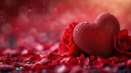 Na czerwonym tle widoczna jest czerwona róża oraz serce, nawiązujące do tematu walentynkowego i miłości.