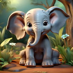 Baby elephant. Illustration of a happy elephant, image to illustrate animals.. Image made in AI.