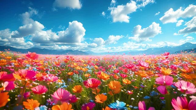 Beautiful сolorful flowers blooming in the field