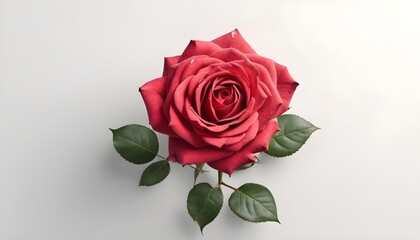 View front above of a red rose on a white background