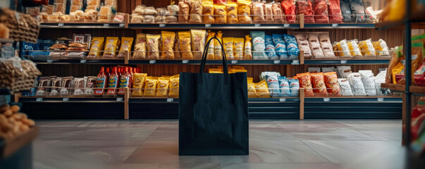 Mockup. Black Shopper in a supermarket.