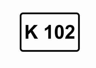 Illustration eines Kreisstraßenschildes der K 102 in Deutschland	