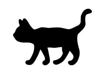 Simple Cute Flat Black Cat or Kitten Silhouette Symbol Icon. Vector Image.
