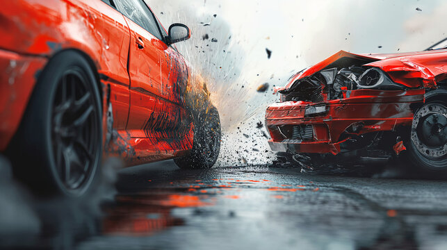 Two Cars in the Middle of a Street