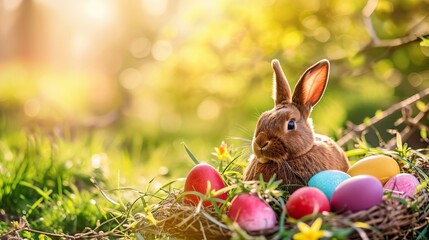 Fototapeta na wymiar Easter scene in spring, family, easter with easter bunny
