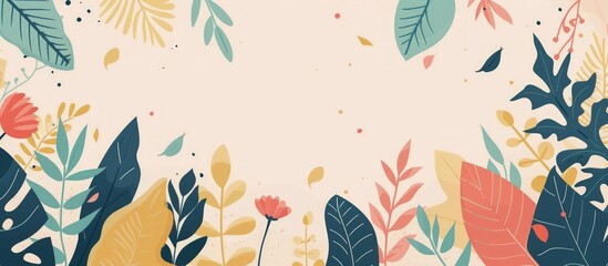Illustration tropical plants leaves hand drawn flat style with copy space background. Generated AI