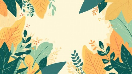 Illustration hand drawn plants and leaves flat style with copy space background. Generated AI image