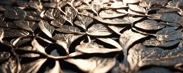 there is a close up of a metal surface with leaves