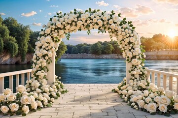 Obraz na płótnie Canvas Romantic Wedding Archway Overlooking the Lake