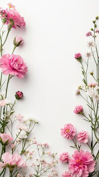 Fototapeta spring flowers against a pristine white background, leaving ample space for text placement at the top of the composition, while showcasing the vibrant blooms at the bottom.