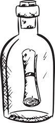 Message in a bottle hand drawn graphic illustration. Ink drawing . vector EPS file