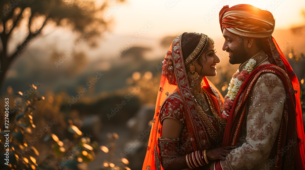 Wall mural indian couple at the wedding ceremony, traditional indian wedding, generative ai