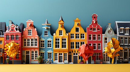 Fototapeta premium rchitectural Elegance: Papercut Cityscape of Amsterdam's Downtown Charm. Generative AI
