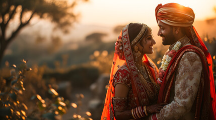 Indian couple at the wedding ceremony, Traditional Indian wedding, Generative AI - obrazy, fototapety, plakaty