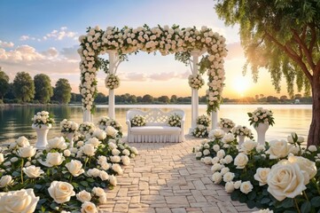 Romantic Wedding Archway Overlooking the Lake