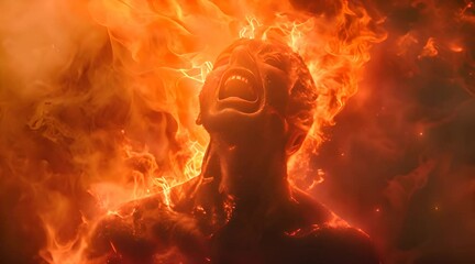 Screaming man engulfed in flames have agonizing pain