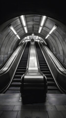 Fotograf&iacute;a antigua en blanco y negro de una escalera mec&aacute;nica del metro de londres