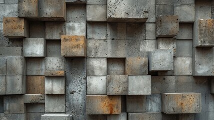 An abstract composition of concrete blocks and their subtle variations in texture and color.