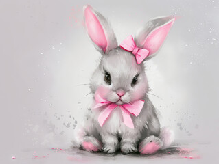 Grey Easter bunny with bow