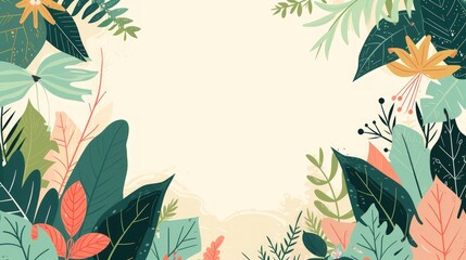 Flat style design illustration hand drawn plants and leaves with copy space background. Generated AI