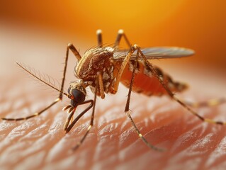 Close up mosquito on human skin