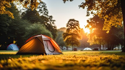 camping at summer sunset. Generative AI